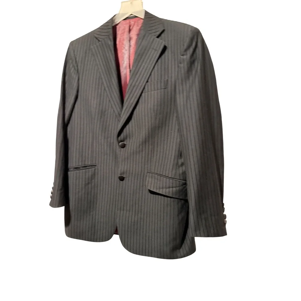 Acquaviva Mens Made in Italy Super 140s Wool Pinstripe Suit Jacket Blazer Black